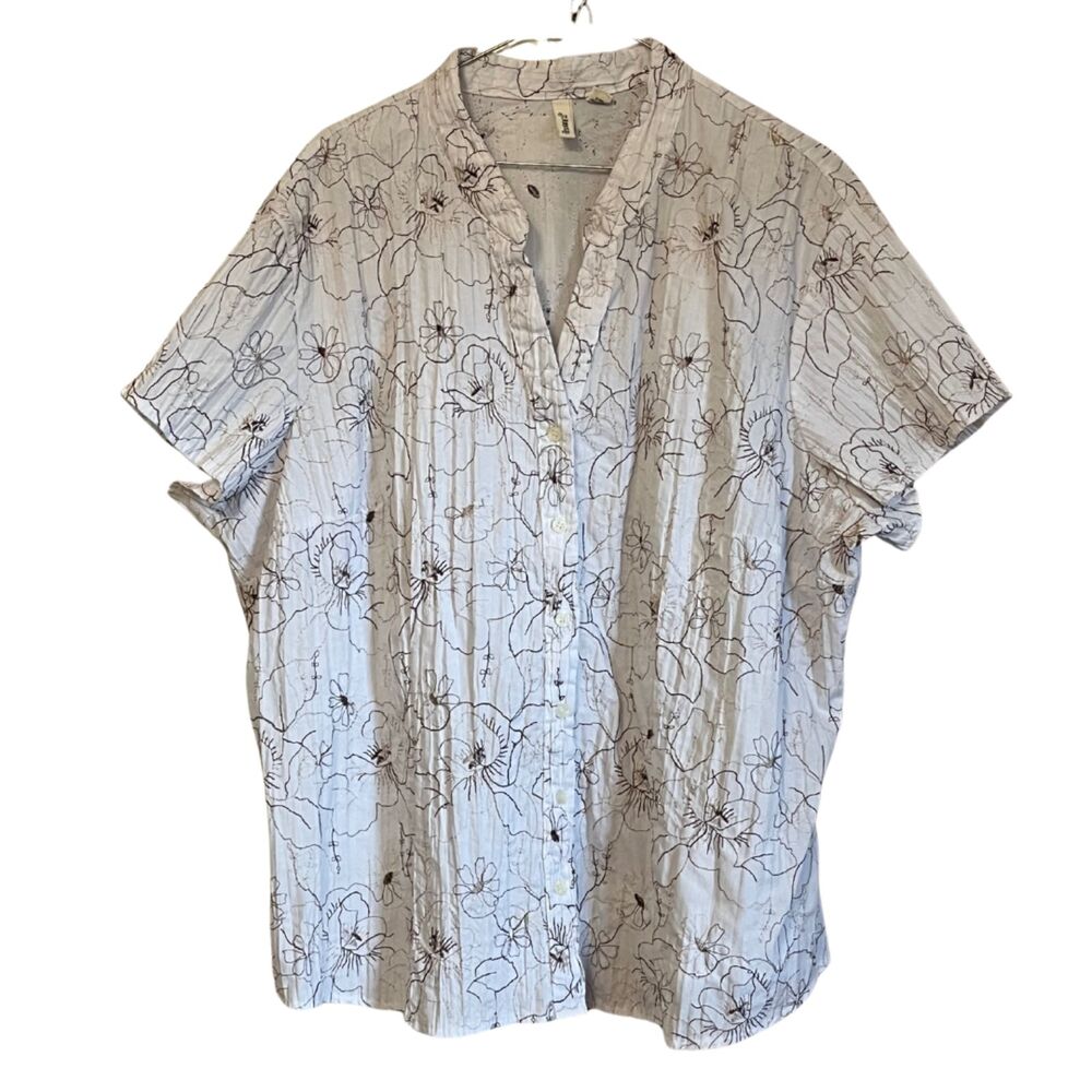ST. JOHNS BAY SHORT SLEEVE BUTTON UP EMBROIDERED FLORAL TOP  SIZE 3X